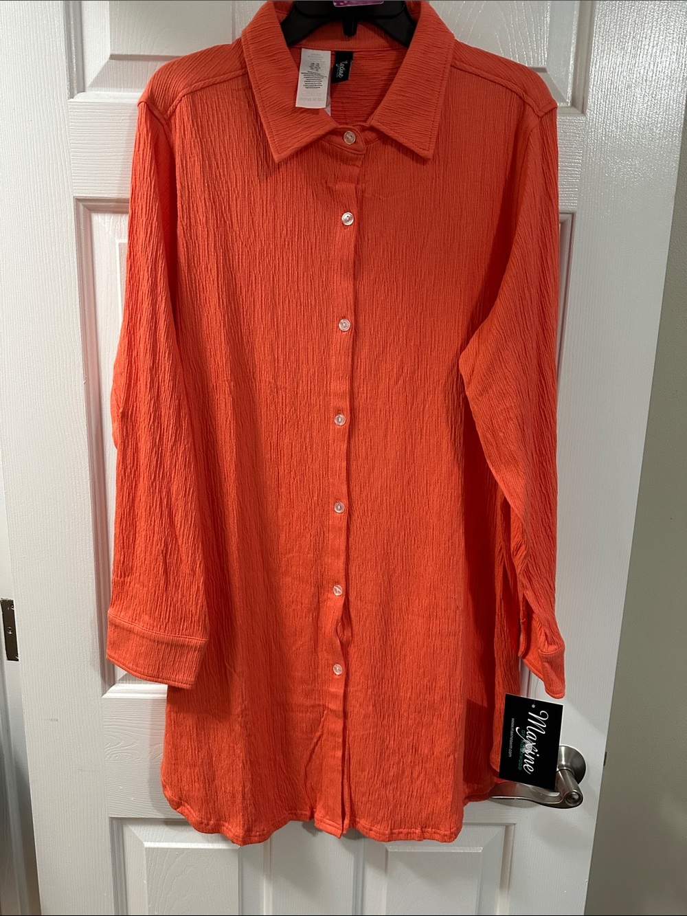 Madison Vibrant Orange Crinkle Button-Down Shirt